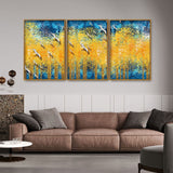  Flying Over Golden Trees Forest Floating Canvas Wall Painting Set of Three