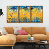 Over Golden Trees Forest Floating Canvas Wall Painting Set of Three