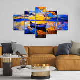 Boat at Colorful Sunset Canvas Wall Painting 