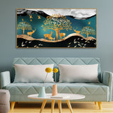 Wall Painting of Golden Trees With Birds And Deer