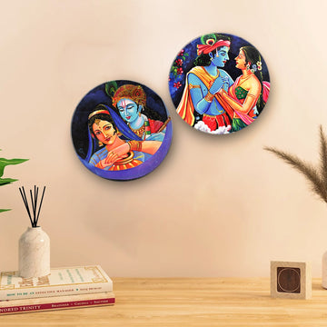 Two Pieces Radha krishna Wall Plate Painting