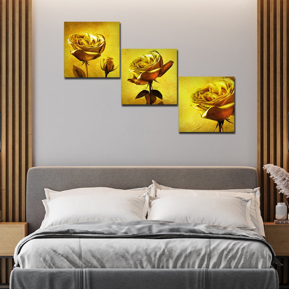 Golden Rose Flower Wall Painting