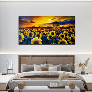 Sunset With Flowers Wall Painting