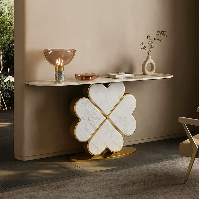Elegant Four Heart Console Table with Top Marble