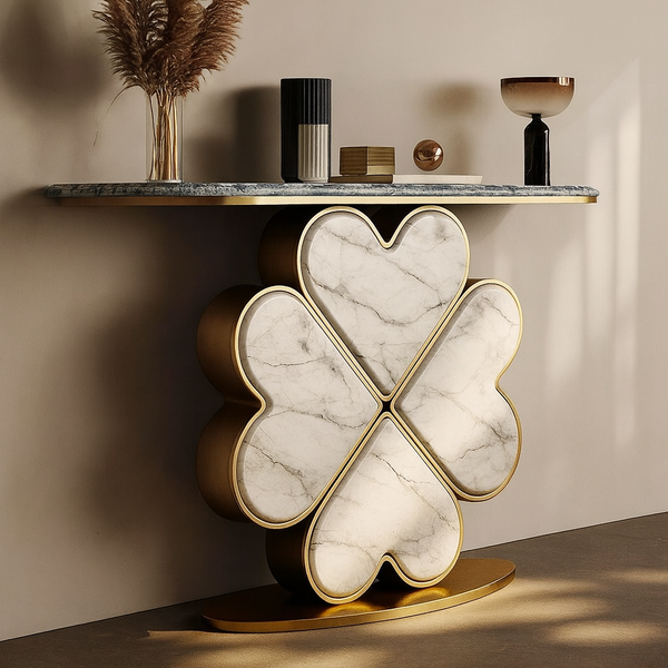Elegant Four Heart Console Table with Top Marble