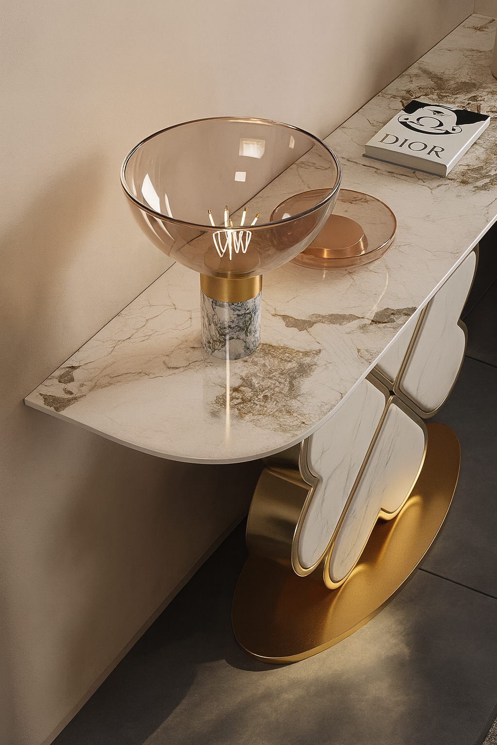 Elegant Four Heart Console Table with Top Marble