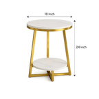2 Tier Faux White Marble Side Table with with Golden Finish Storage Shelf