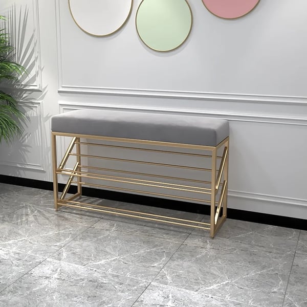 2 Tier Upholstered Organizer Shelf with Gray Padded Cushion Seat