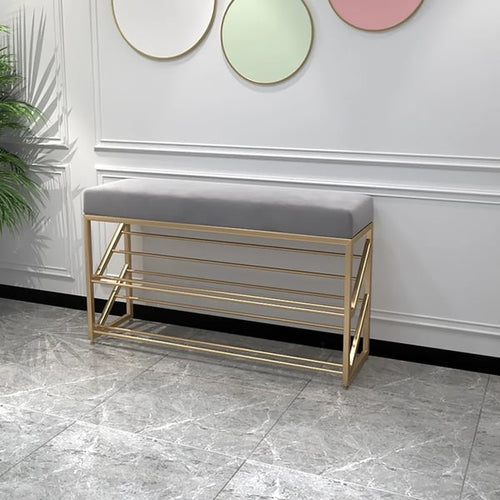 2 Tier Upholstered Organizer Shelf with Gray Padded Cushion Seat