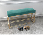 2 Tier Upholstered Organizer Shelf with Green Padded Cushion Seat