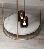 2 Tiered with Gold End Faux Marble Side Table