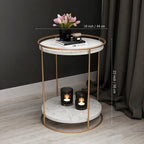 2 Tiered with Gold End Faux Marble Side Table