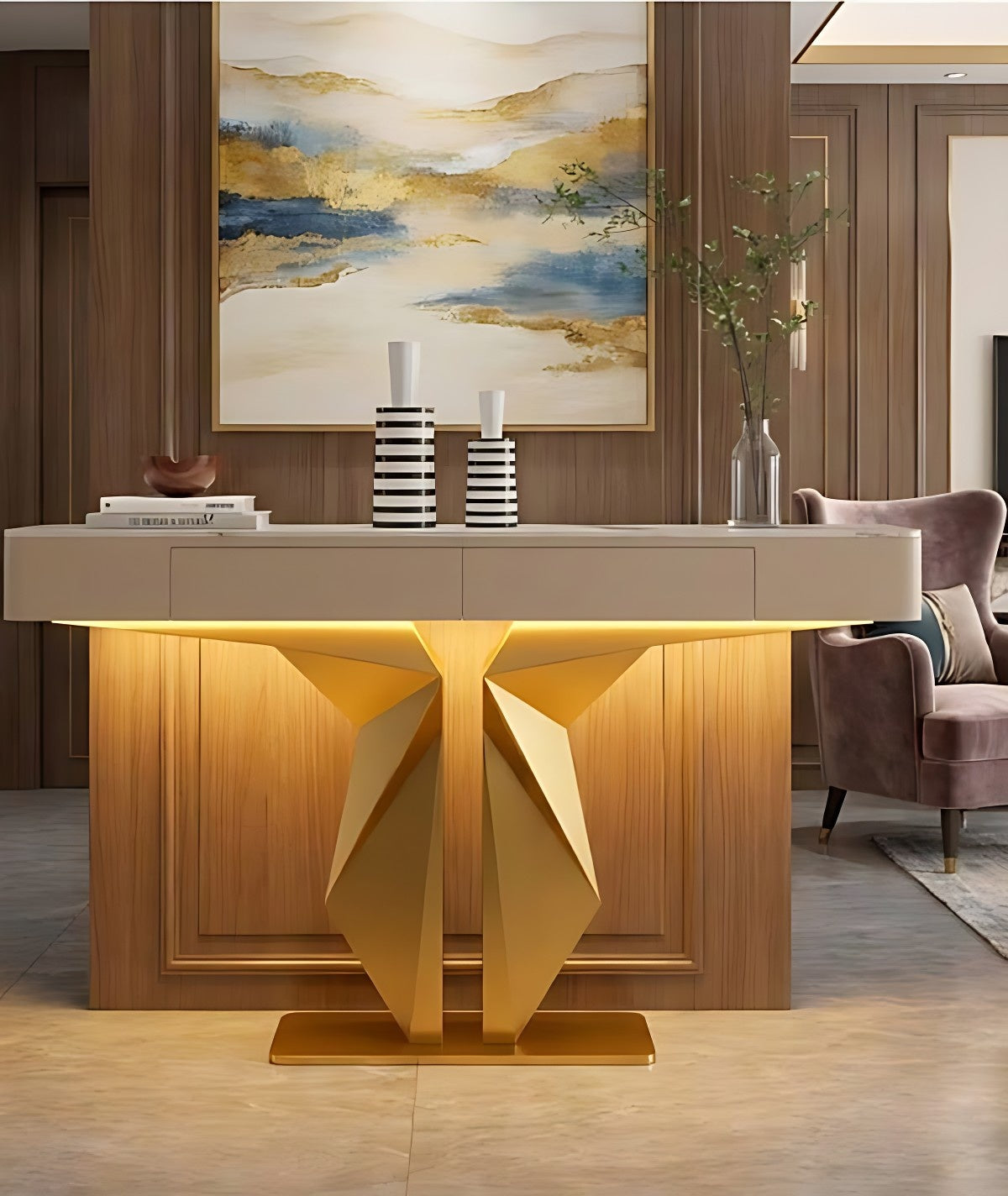 Premium Lobby LED Console Table (SS 302)