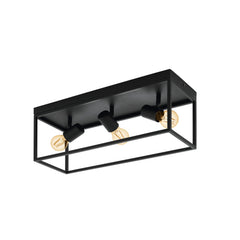 3 Bulb Steel Ceiling Light with Black Clear Glass