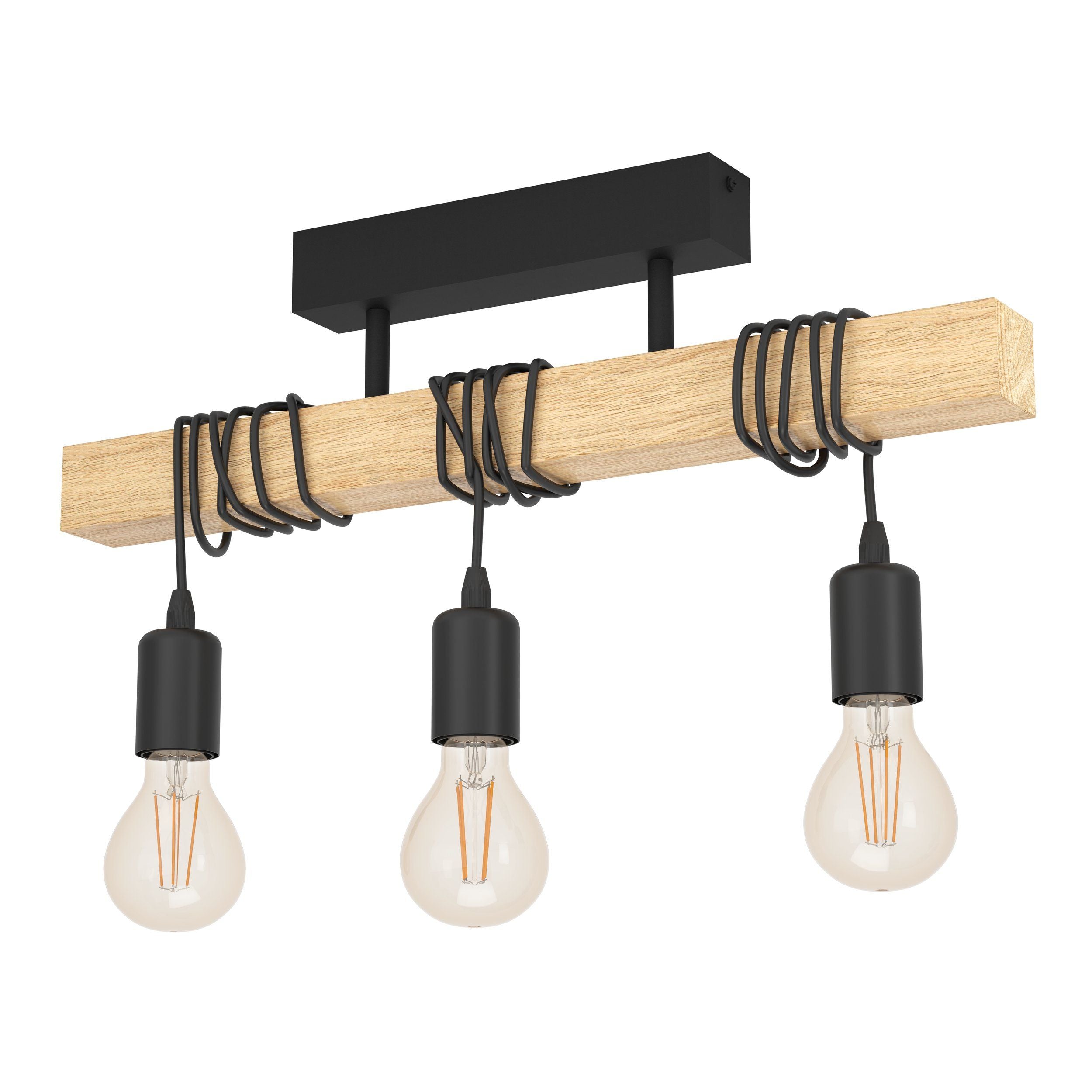3 Light Black Steel Natural Wooden Bar Wooden Ceiling Light