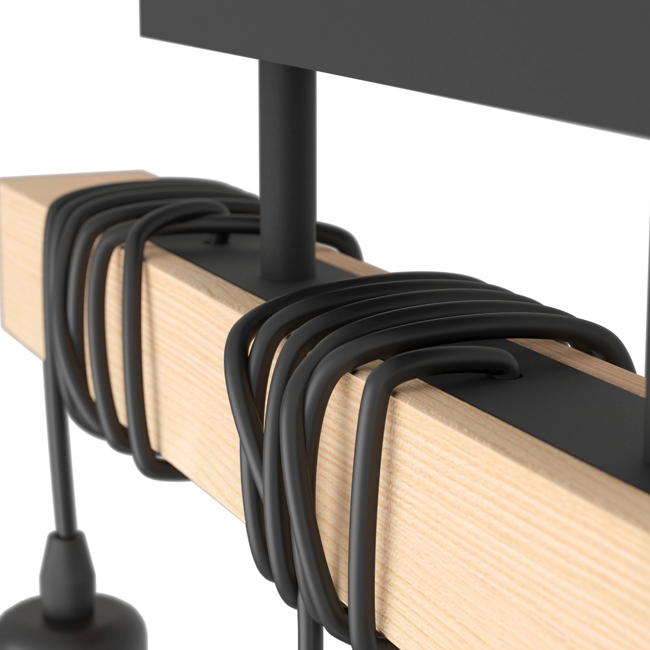 3 Light Black Steel Natural Wooden Bar Wooden Ceiling Light