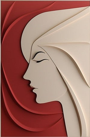 Elegant Woman Silhouette Minimal 3D Wall Art Red Beige