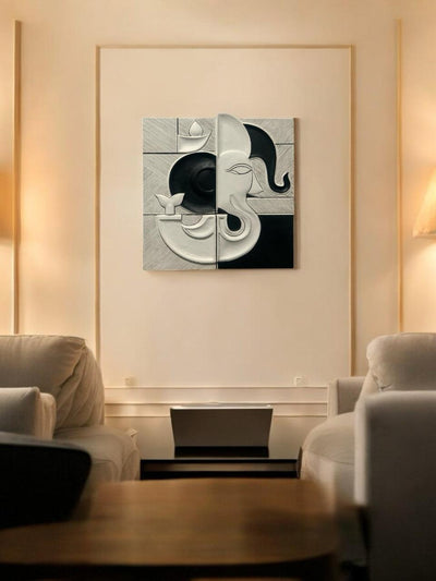 Sacred Ganesha Black and White Color Minimal 3D Wall Art