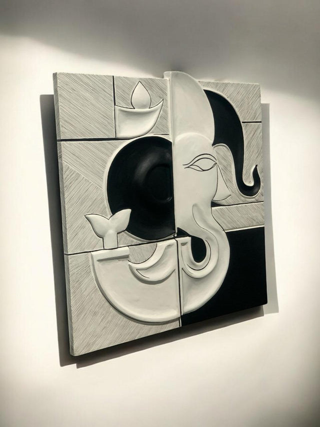 Sacred Ganesha Black and White Color Minimal 3D Wall Art