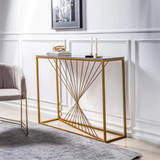 Luxury Marble Wall Console Table In Sleek Golden Rods Design