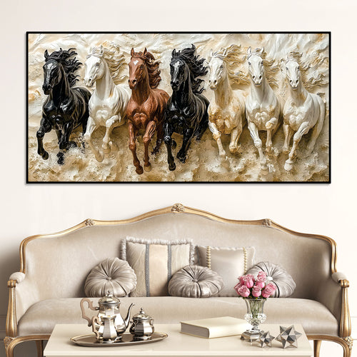 3D Art Auspicious Canvas wall Painting of Seven Running Horses