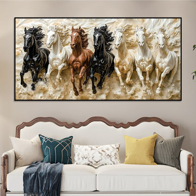 3D Art Auspicious Canvas wall Painting of Seven Running Horses