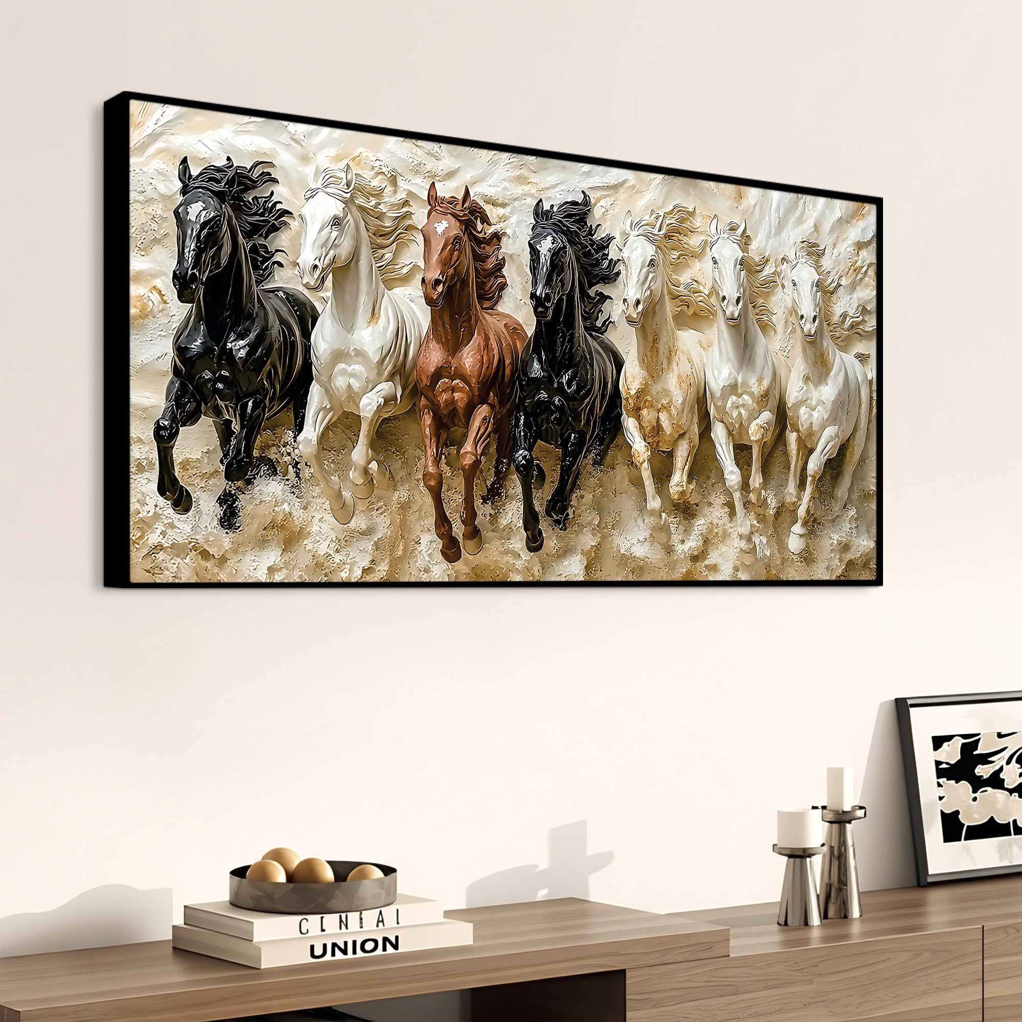3D Art Auspicious Canvas wall Painting of Seven Running Horses