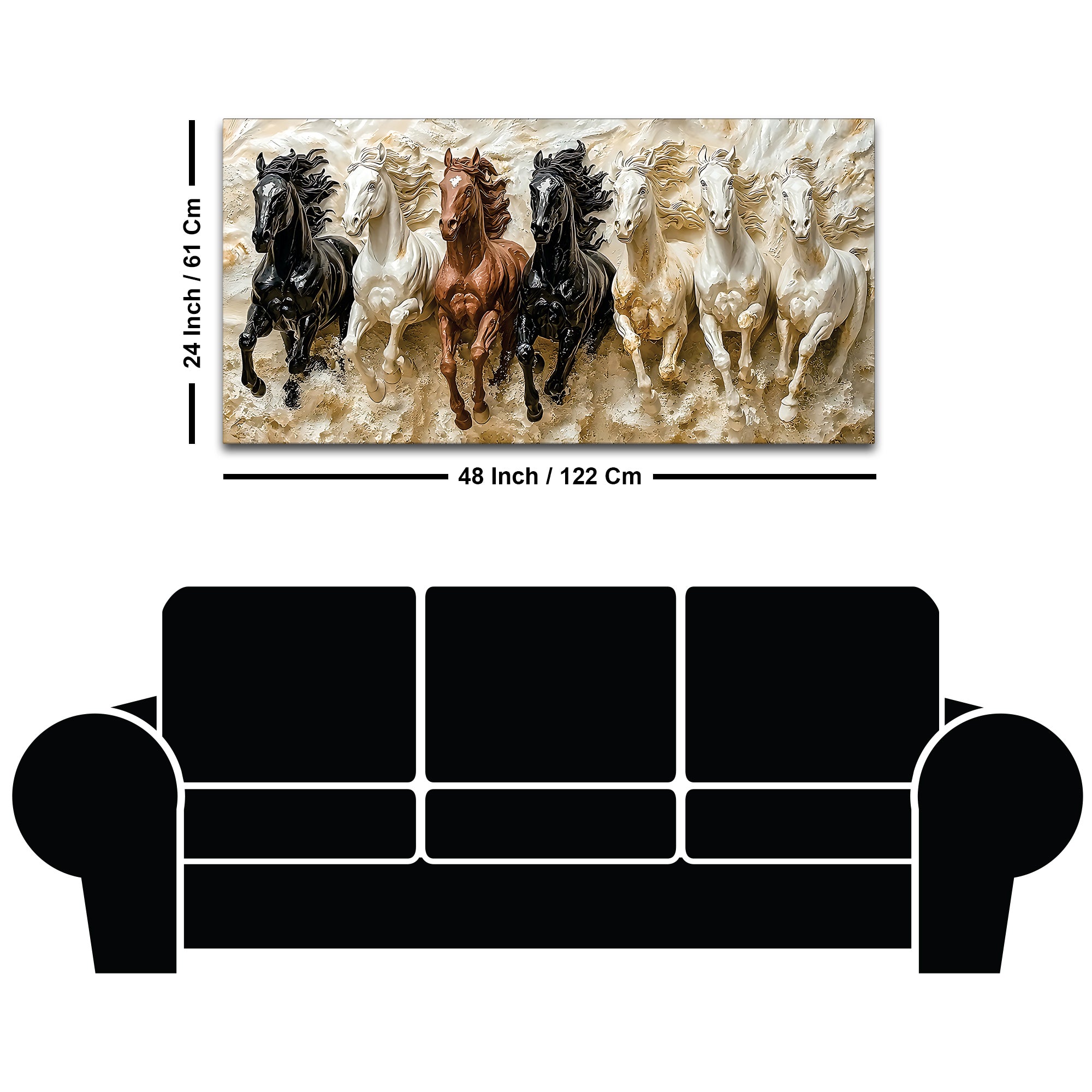 3D Art Auspicious Canvas wall Painting of Seven Running Horses