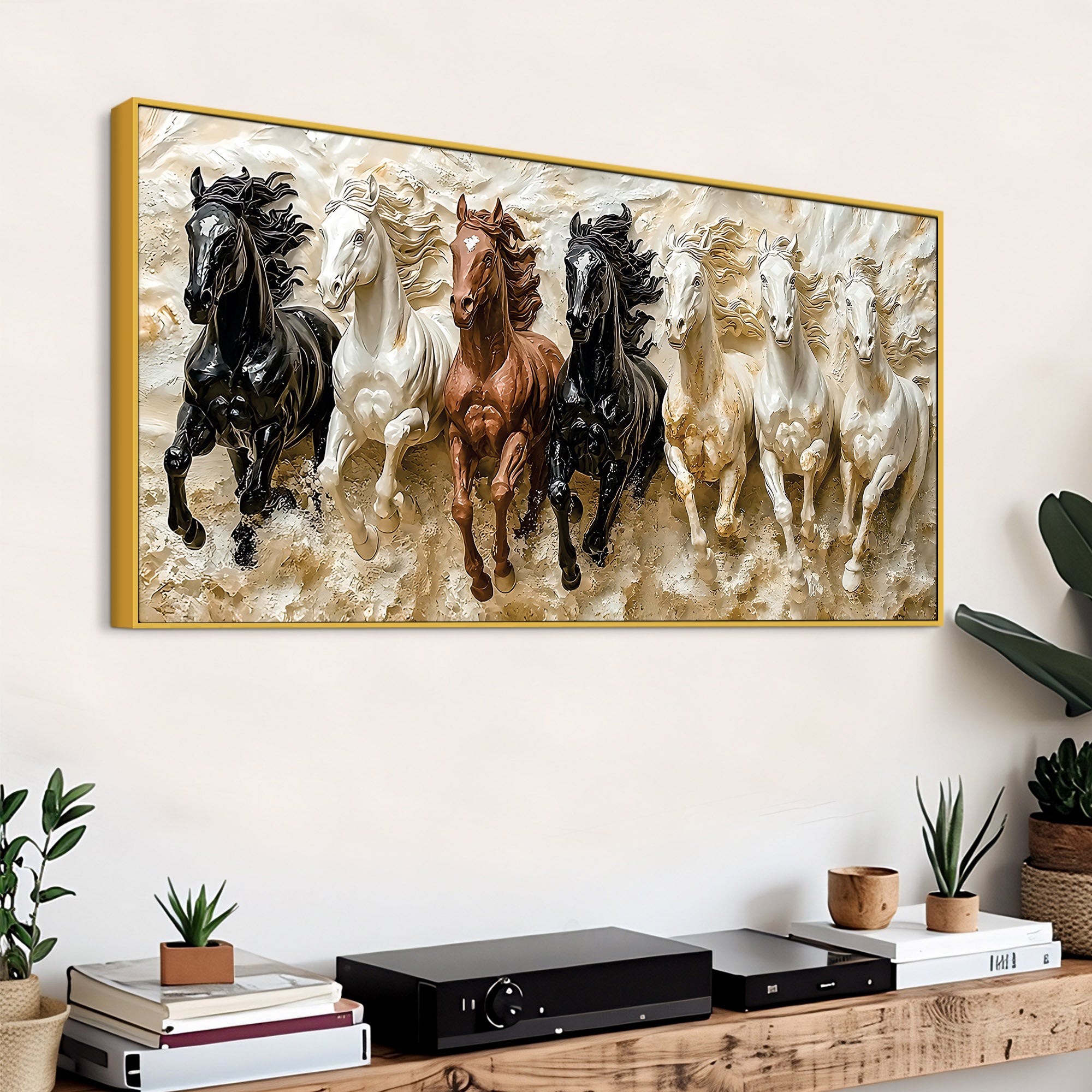 3D Art Seven Majestic Horses Canvas wall Painting