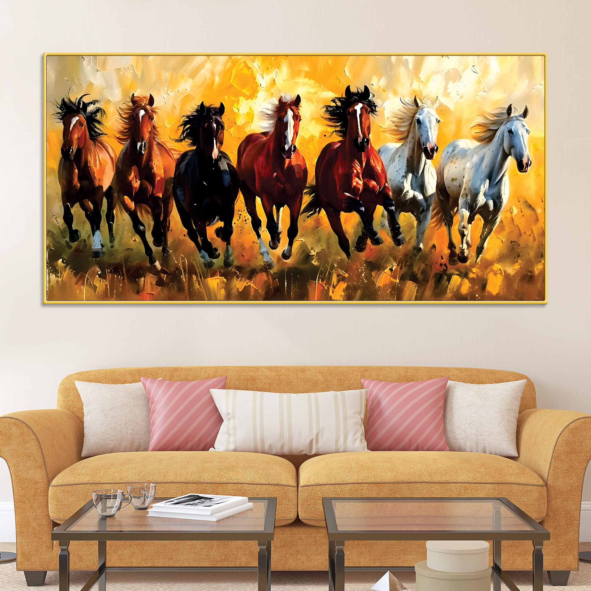 3D Art Seven Majestic Horses Canvas wall Painting