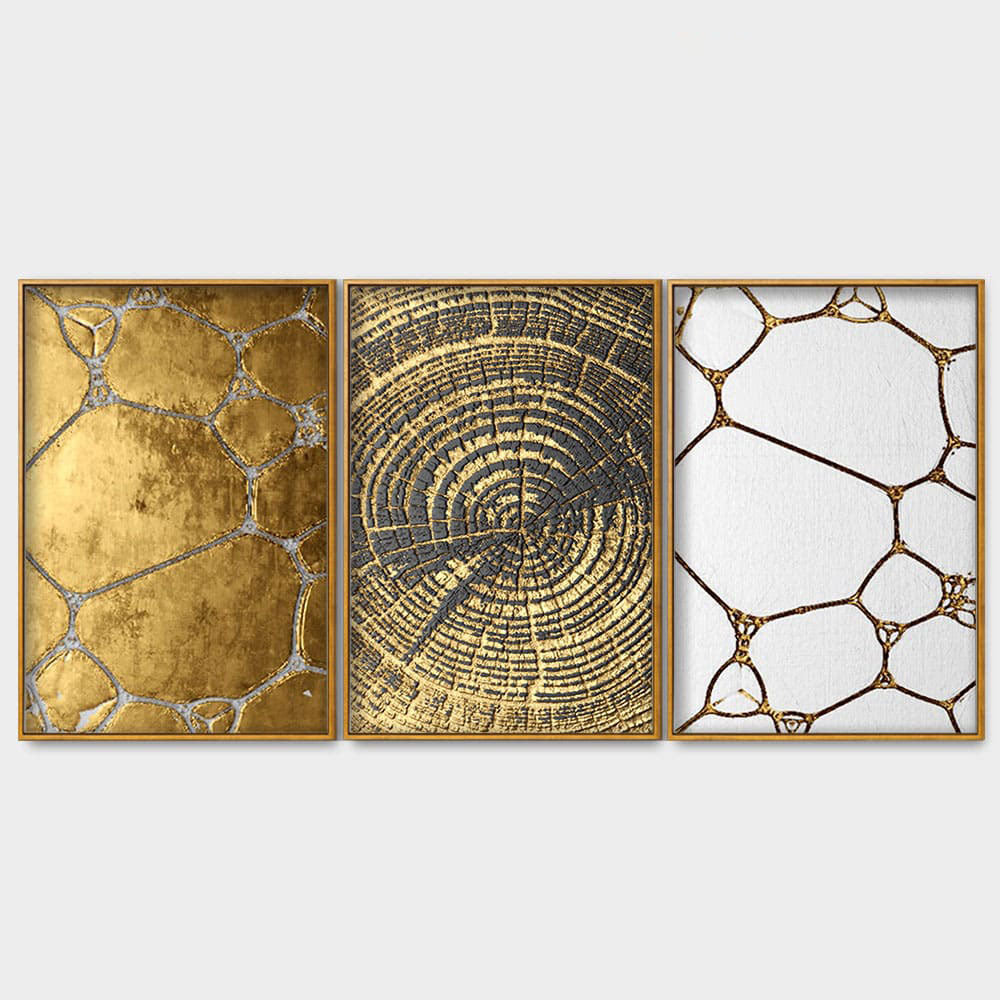 3D Golden Art Floating Canvas Wall Painting Set of Three