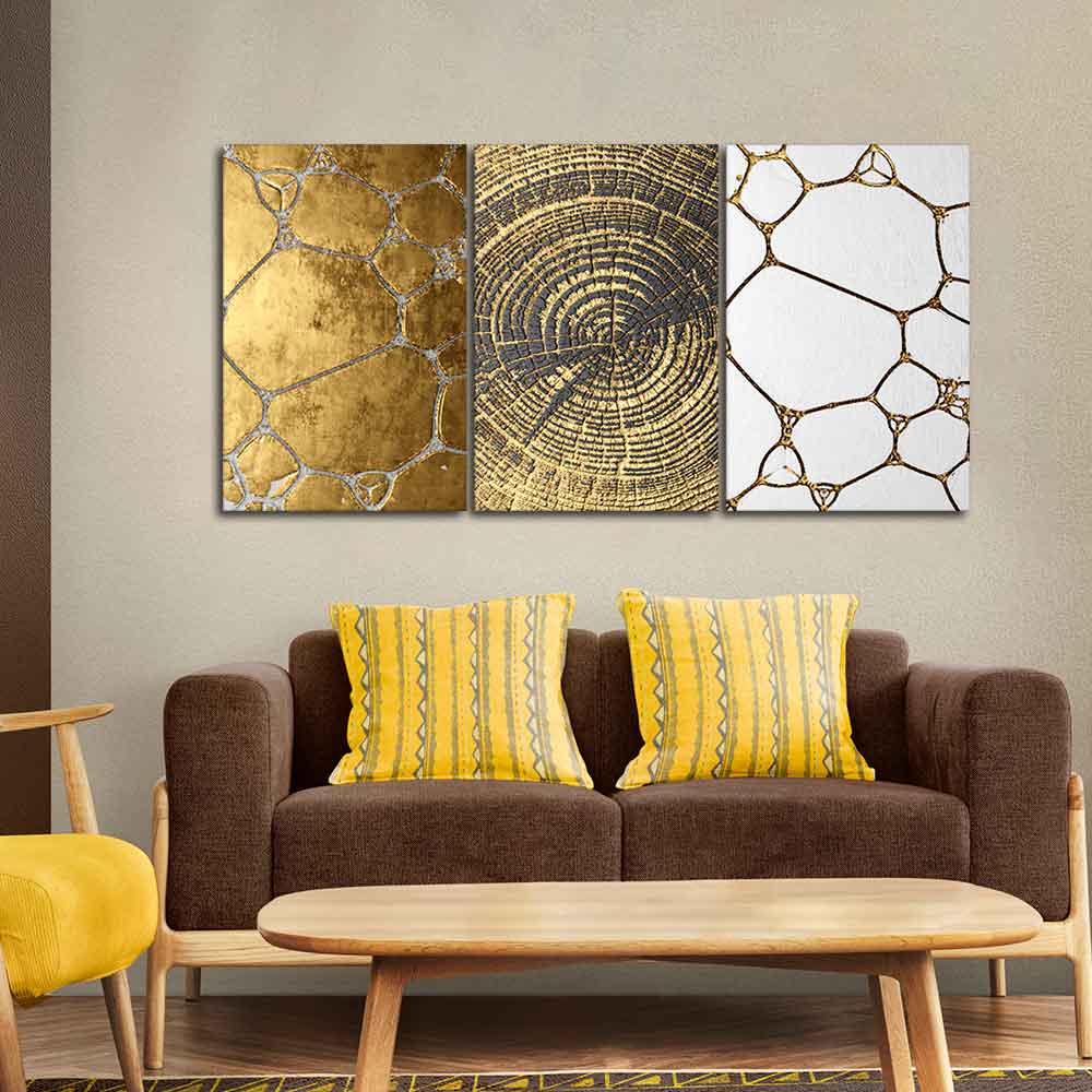 3D Golden Art Wall Painting of 3 Pieces