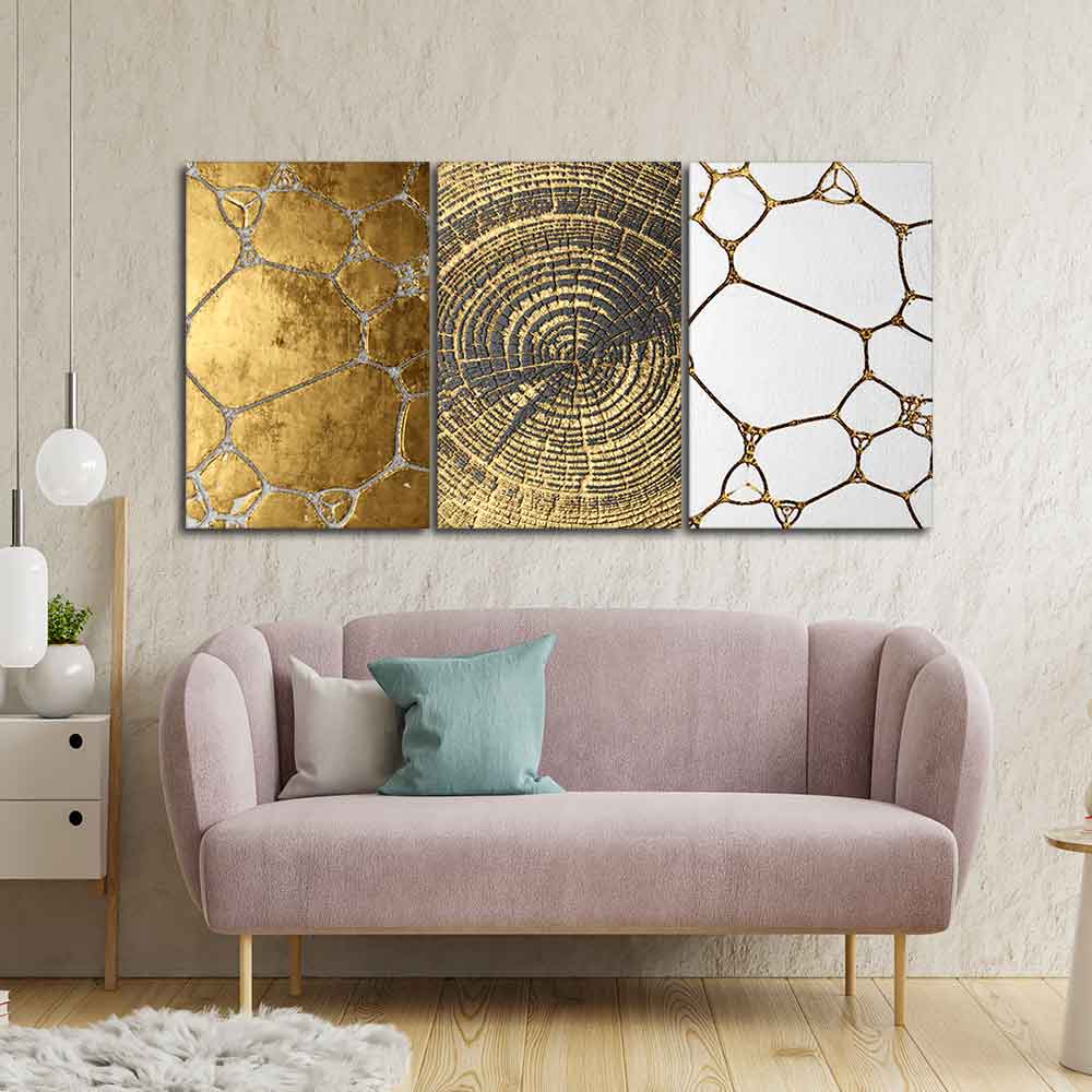 3D Golden Art Wall Painting of 3 Pieces