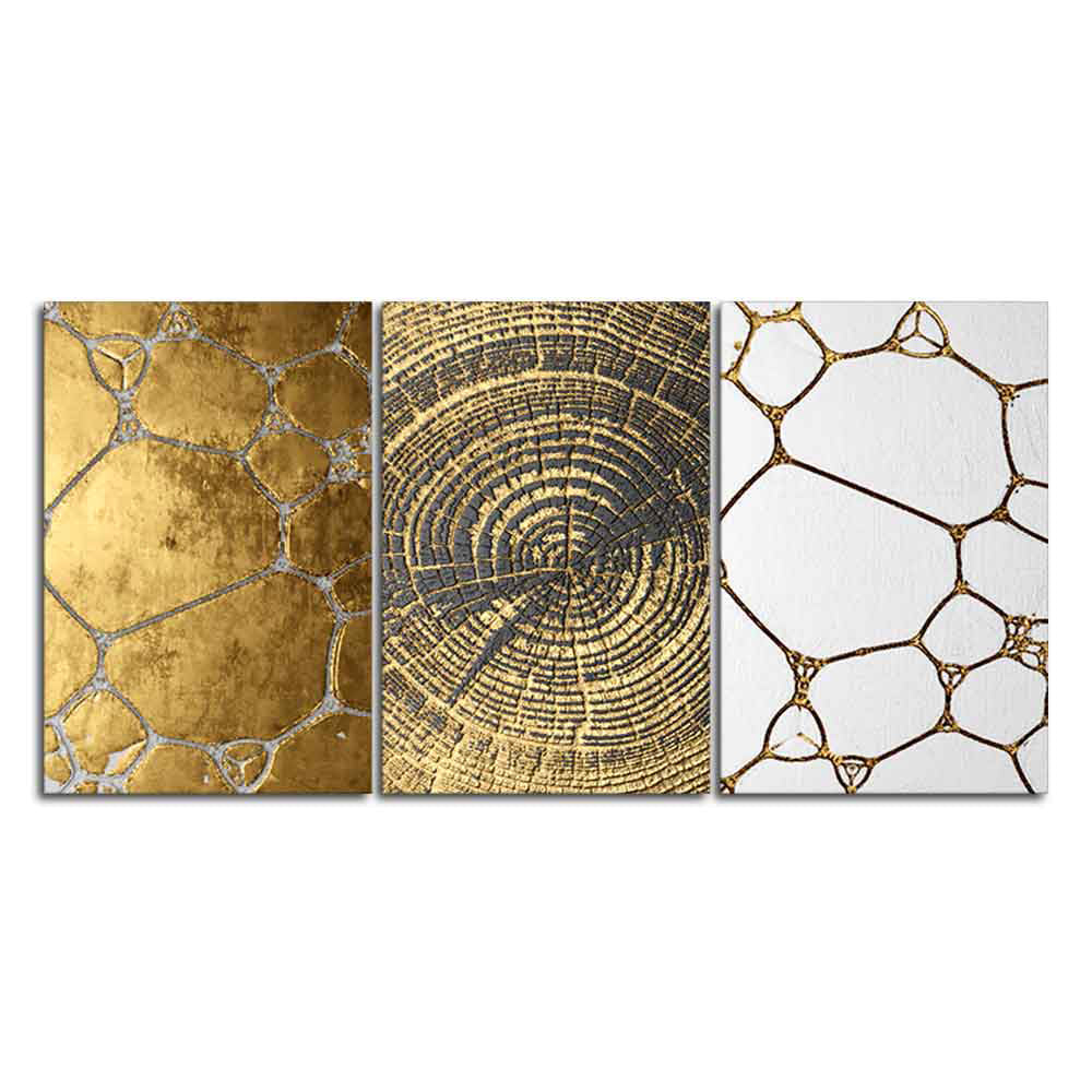 3D Golden Art Wall Painting of 3 Pieces