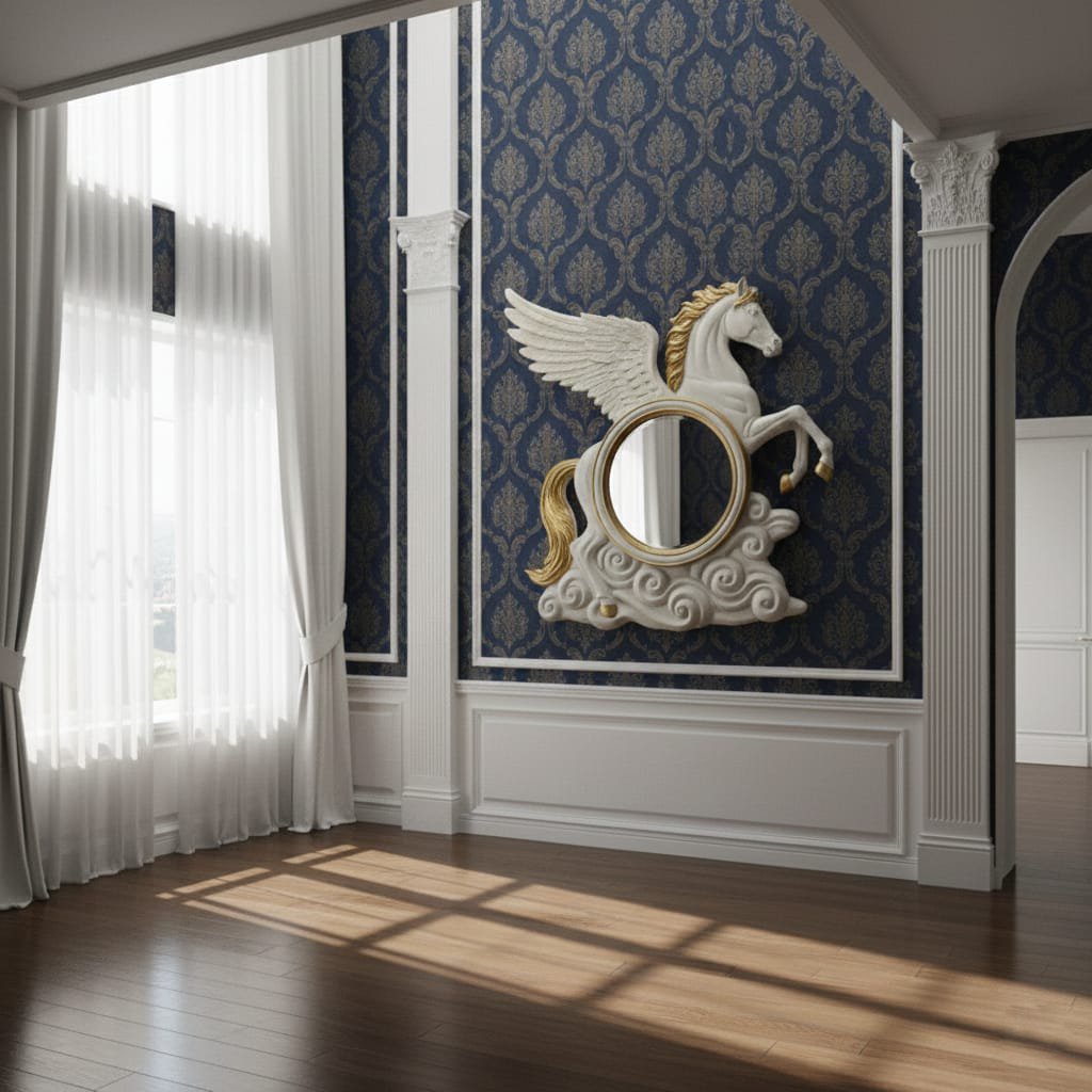 3D Pegasus Winged Horse Wall Mirror | Designer Interior Mirror