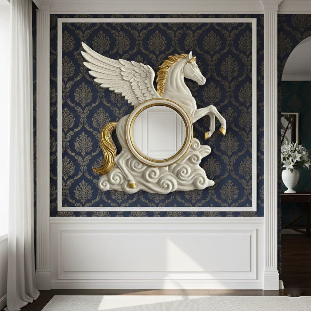 3D Pegasus Winged Horse Wall Mirror | Designer Interior Mirror