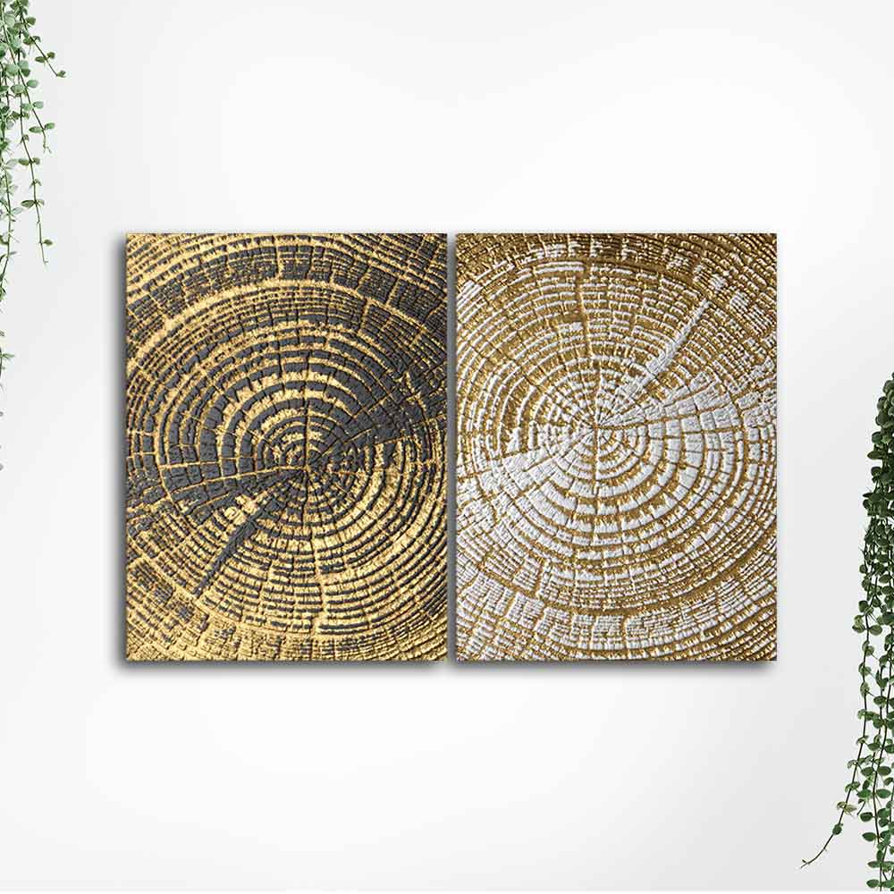 3D Wooden Texture Canvas Wall Painting of Two Pieces