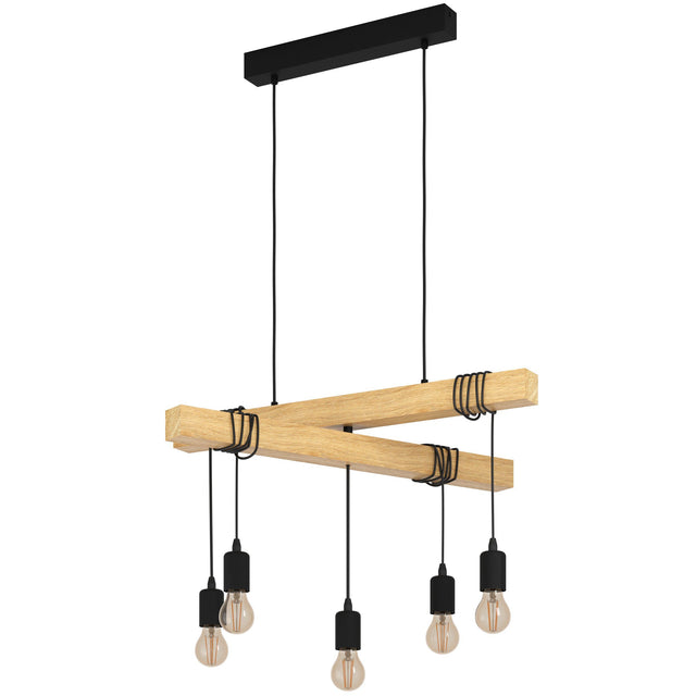 5 Light Black Steel Natural Wooden Bar Wooden Ceiling Light