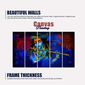 5 Pieces Canvas Wall Painting of Lord Krishna Playing Flute