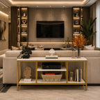 5-Tier Rectangle White Marble Gold Entryway Console Table