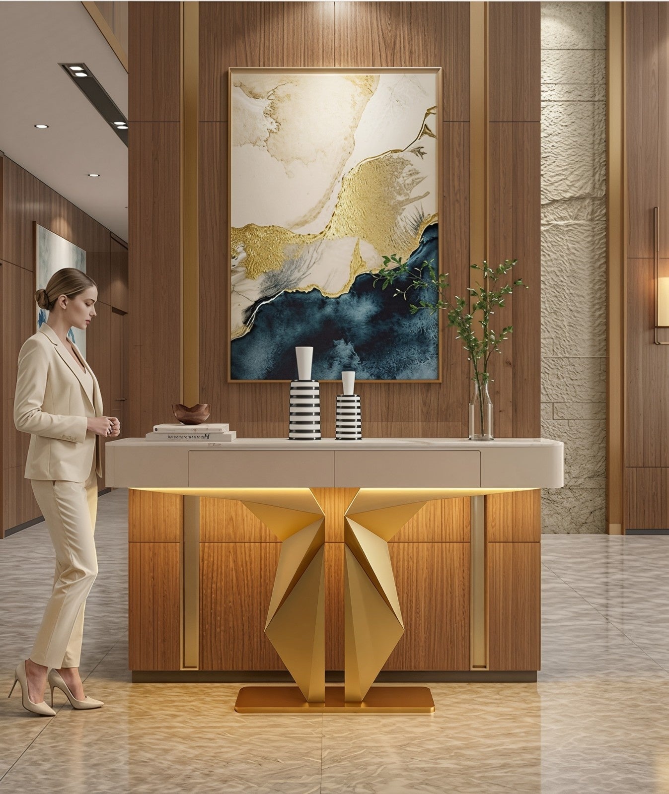 Premium Lobby LED Console Table (SS 302)