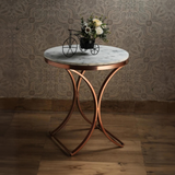 Premium Copper Metal Finish Coffee Side Table with Marble Top