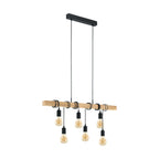 6 Light Black Steel Natural Wooden Bar Wooden Ceiling Light