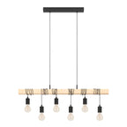 6 Light Black Steel Natural Wooden Bar Wooden Ceiling Light