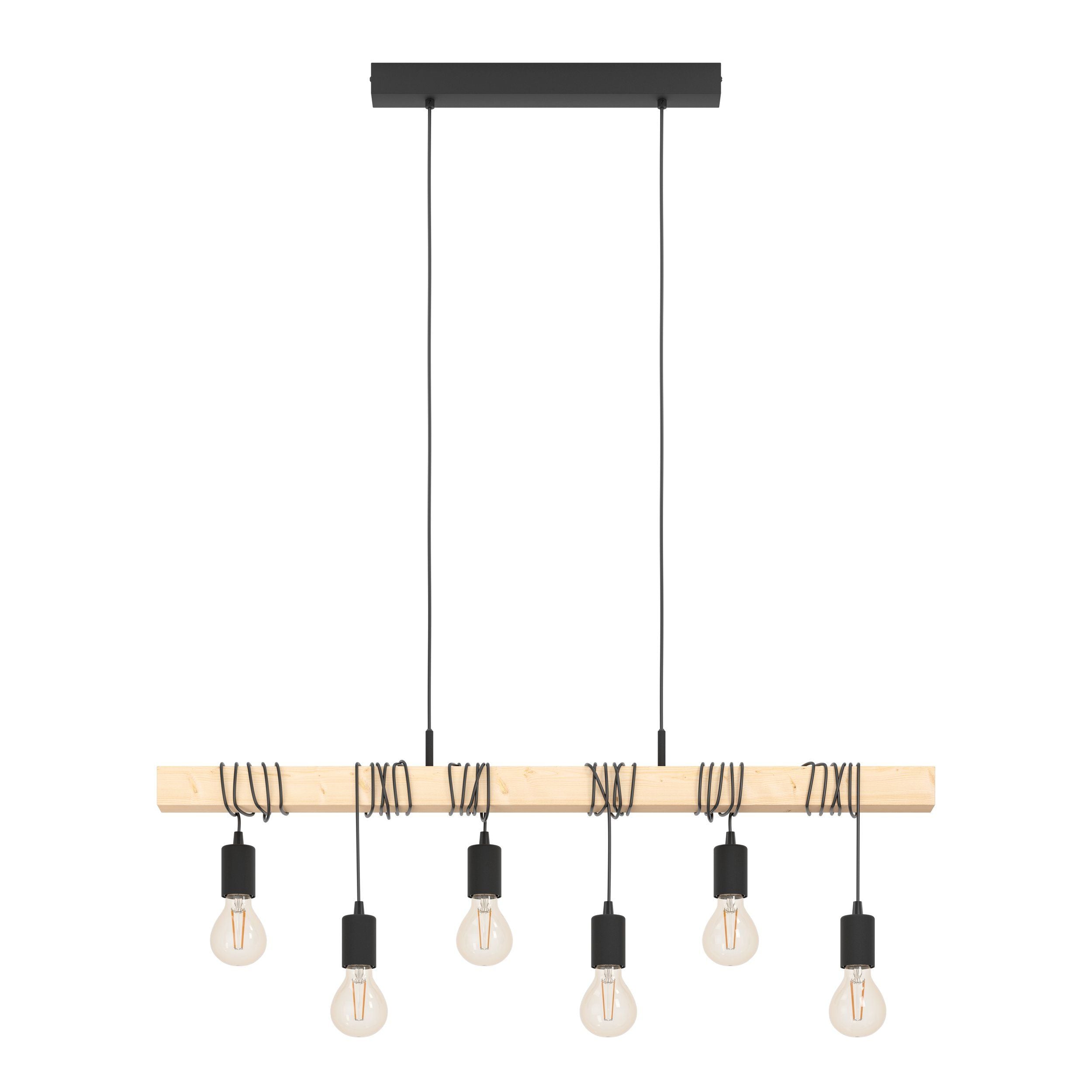 6 Light Black Steel Natural Wooden Bar Wooden Ceiling Light
