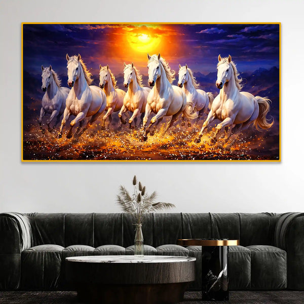 7 Horse for Wealth Success Luxury Crystal Glass Painting