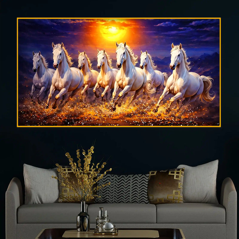 7 Horse for Wealth Success Luxury Crystal Glass Painting