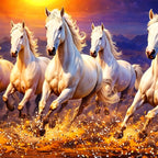 7 Horse for Wealth Success Luxury Crystal Glass Painting