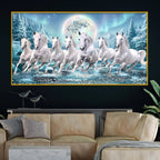 7 White Horses Crystal Glass Painting for Modern Vastu Decor