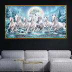 7 White Horses Crystal Glass Painting for Modern Vastu Decor